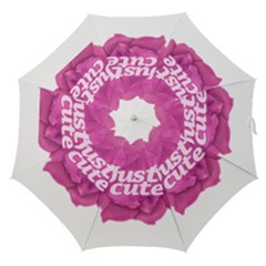 Just Cute Text Over Pink Rose Straight Umbrellas by dflcprints