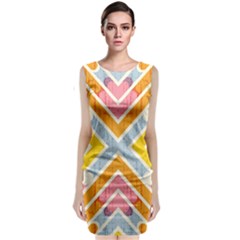 Line Pattern Cross Print Repeat Sleeveless Velvet Midi Dress