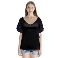 Streaks Line Light Neon Space Rainbow Color Black Flutter Sleeve Top by Mariart