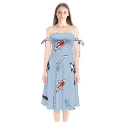 Koi Carp East Vector Seamless Shoulder Tie Bardot Midi Dress by Nexatart