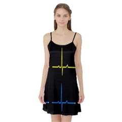 Heart Monitor Screens Pulse Trace Motion Black Blue Yellow Waves Satin Night Slip by Mariart