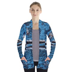 Blue Painted Wood          Women s Open Front Pockets Cardigan