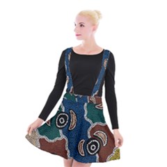 Aboriginal Art - Riverside Dreaming Suspender Skater Skirt