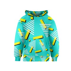Vintage Unique Graphics Memphis Style Geometric Triangle Line Cube Yellow Green Blue Kids  Pullover Hoodie by Mariart