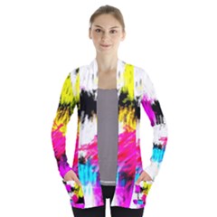 Colorful Blurry Paint Strokes                   Women s Open Front Pockets Cardigan