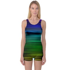 Blue And Green Lines One Piece Boyleg Swimsuit by BangZart