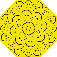 Digitally Created Yellow Happy Smile  Face Wallpaper Hook Handle Umbrellas (large) by BangZart