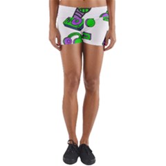 Green Music Pattern Yoga Shorts by TheLimeGreenFlamingo