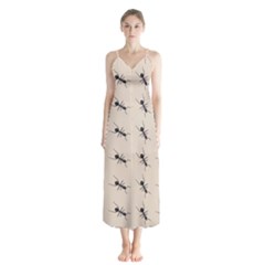 Ants Pattern Button Up Chiffon Maxi Dress