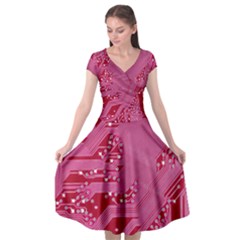 Pink Circuit Pattern Cap Sleeve Wrap Front Dress by BangZart