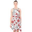 Texture Roses Flowers Halter Collar Waist Tie Chiffon Dress View1