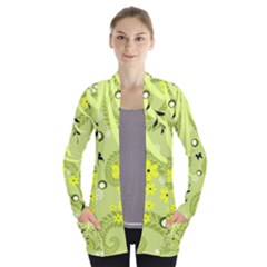 Flowers On A Green Background                      Women s Open Front Pockets Cardigan