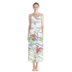 Paris Map Button Up Chiffon Maxi Dress