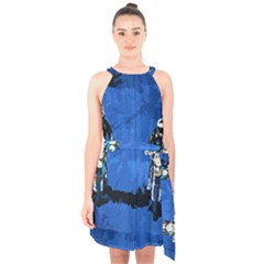 Motorsport  Halter Collar Waist Tie Chiffon Dress