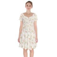 Floral Paper Pink Girly Cute Pattern  Short Sleeve Bardot Dress
