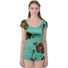 Chocolate Background Floral Pattern Boyleg Leotard 