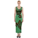 Chocolate Background Floral Pattern Fitted Maxi Dress View1