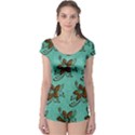Chocolate Background Floral Pattern Boyleg Leotard  View1