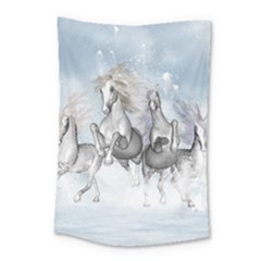 Awesome Running Horses In The Snow Small Tapestry