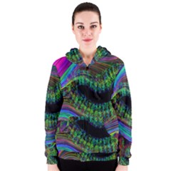 Aurora Wave Colorful Space Line Light Neon Visual Cortex Plate Women s Zipper Hoodie by Mariart