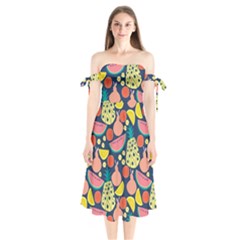 Fruit Pineapple Watermelon Orange Tomato Fruits Shoulder Tie Bardot Midi Dress
