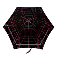 Retro Neon Grid Squares And Circle Pop Loop Motion Background Plaid Mini Folding Umbrellas by Mariart