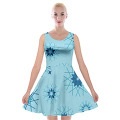 Blue Winter Snowflakes Star Velvet Skater Dress by Mariart