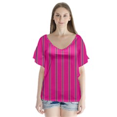 Pink Line Vertical Purple Yellow Fushia V-neck Flutter Sleeve Top by Mariart