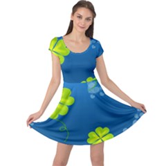 Flower Shamrock Green Blue Sexy Cap Sleeve Dress