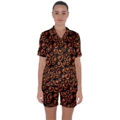 Pattern Halloween Jackolantern Satin Short Sleeve Pyjamas Set