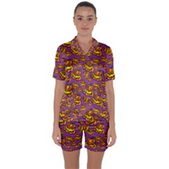 Halloween Colorful Jackolanterns  Satin Short Sleeve Pyjamas Set