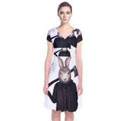 Evil Rabbit Short Sleeve Front Wrap Dress