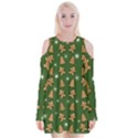 Ginger cookies Christmas pattern Velvet Long Sleeve Shoulder Cutout Dress View1