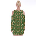 Ginger cookies Christmas pattern Velvet Long Sleeve Shoulder Cutout Dress View2