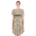 Star Fall Of Fantasy Flowers On Pearl Lace Short Sleeve V-neck Flare Dress View1