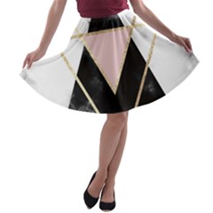 Triangles,gold,black,pink,marbles,collage,modern,trendy,cute,decorative, A-line Skater Skirt by NouveauDesign