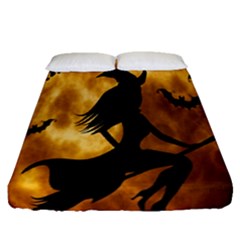 Halloween Wicked Witch Bat Moon Night Fitted Sheet (queen Size) by Alisyart