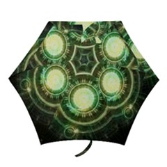 Green Chaos Clock, Steampunk Alchemy Fractal Mandala Mini Folding Umbrellas by jayaprime