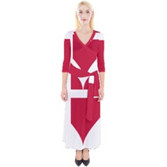 Heart Love Flag Denmark Red Cross Quarter Sleeve Wrap Maxi Dress