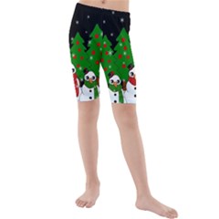 Kawaii Snowman Kids  Mid Length Swim Shorts