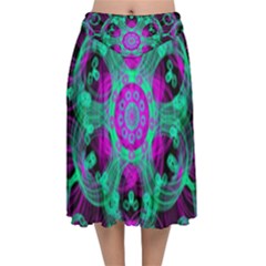 Pattern Velvet Flared Midi Skirt