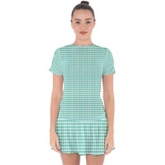 Tiffany Aqua Blue Candy Hearts On White Drop Hem Mini Chiffon Dress