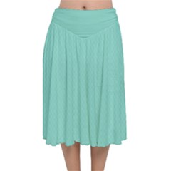 Tiffany Aqua Blue Puffy Quilted Pattern Velvet Flared Midi Skirt