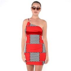 Black And White Red Patterns One Soulder Bodycon Dress