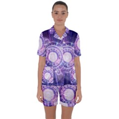 Blue Fractal Alchemy Hud For Bending Hyperspace Satin Short Sleeve Pyjamas Set