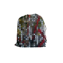 Christmas Cross Stitch Background Drawstring Pouches (medium) 