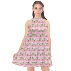 Floral Pattern Halter Neckline Chiffon Dress  by SuperPatterns