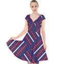 Patriotic Red White Blue Stars Cap Sleeve Front Wrap Midi Dress View1