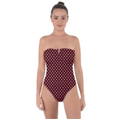 Sexy Red And Black Polka Dot Tie Back One Piece Swimsuit by PodArtist