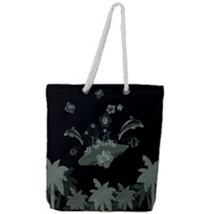 Surfboard With Dolphin, Flowers, Palm And Turtle Full Print Rope Handle Tote (large) by FantasyWorld7